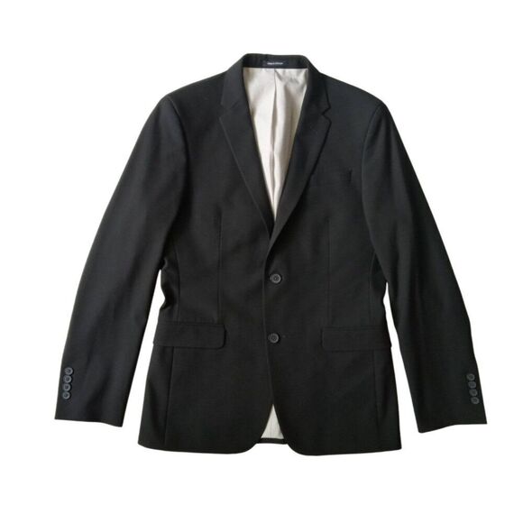 Egara Solid Black Skinny Fit Stretch Suit Jacket Blazer Men's Size 38 Regular - Picture 1 of 12